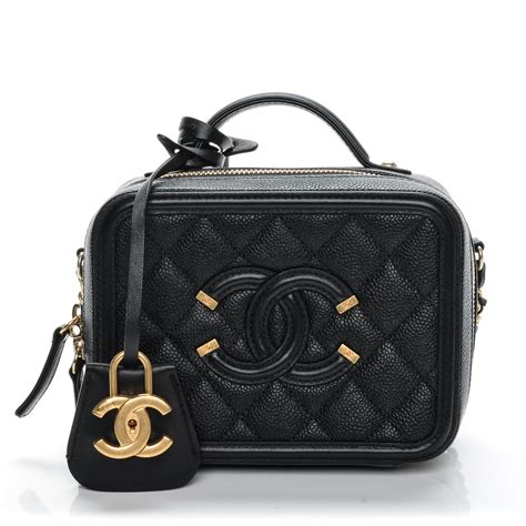 CHANEL Caviar Quilted Small CC Filigree Vanity Case Black 